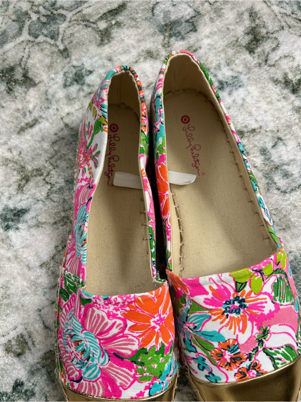 Lilly Pulitzer Pink Floral Espadrille Flats with Green & Orange Accents - Picture 4 of 7